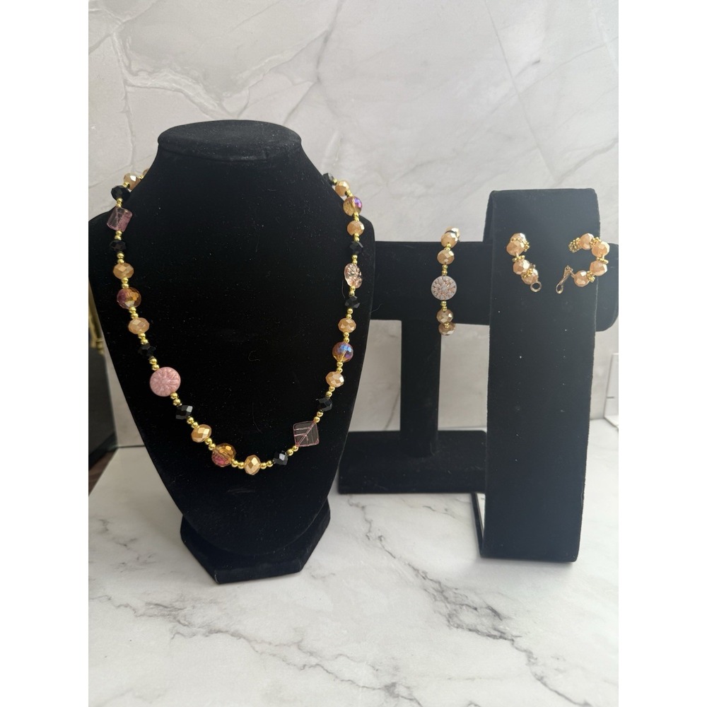 NOT AVAILABLE- black and gold beaded jewelry necklace, bracelet and earrings